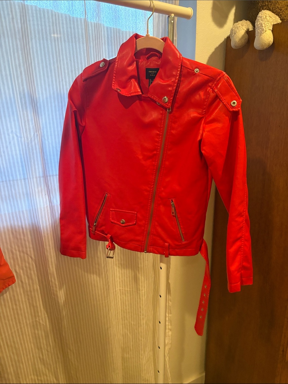 Forever 21 Red Faux Leather Moto Jacket